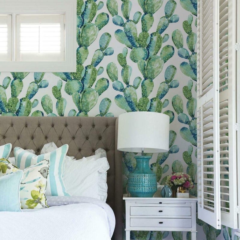 RoomMates RMK11351WP Blue Prickly Pear Cactus Peel and Stick Wallpaper - Image 2